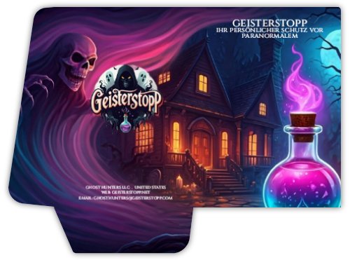 Der Geisterstopp Aroma Diffuser mit 10ml Geisterstopp ätherisches Duftöl und einer Geisterstopp Haussegensurkunde